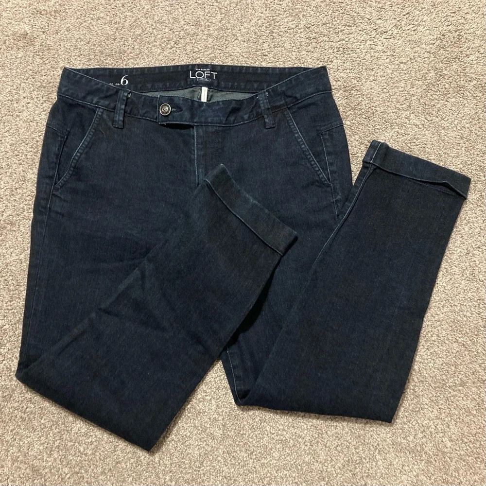 NWOT LOFT Dark Wash Flat Front Cuffed Jeans 6